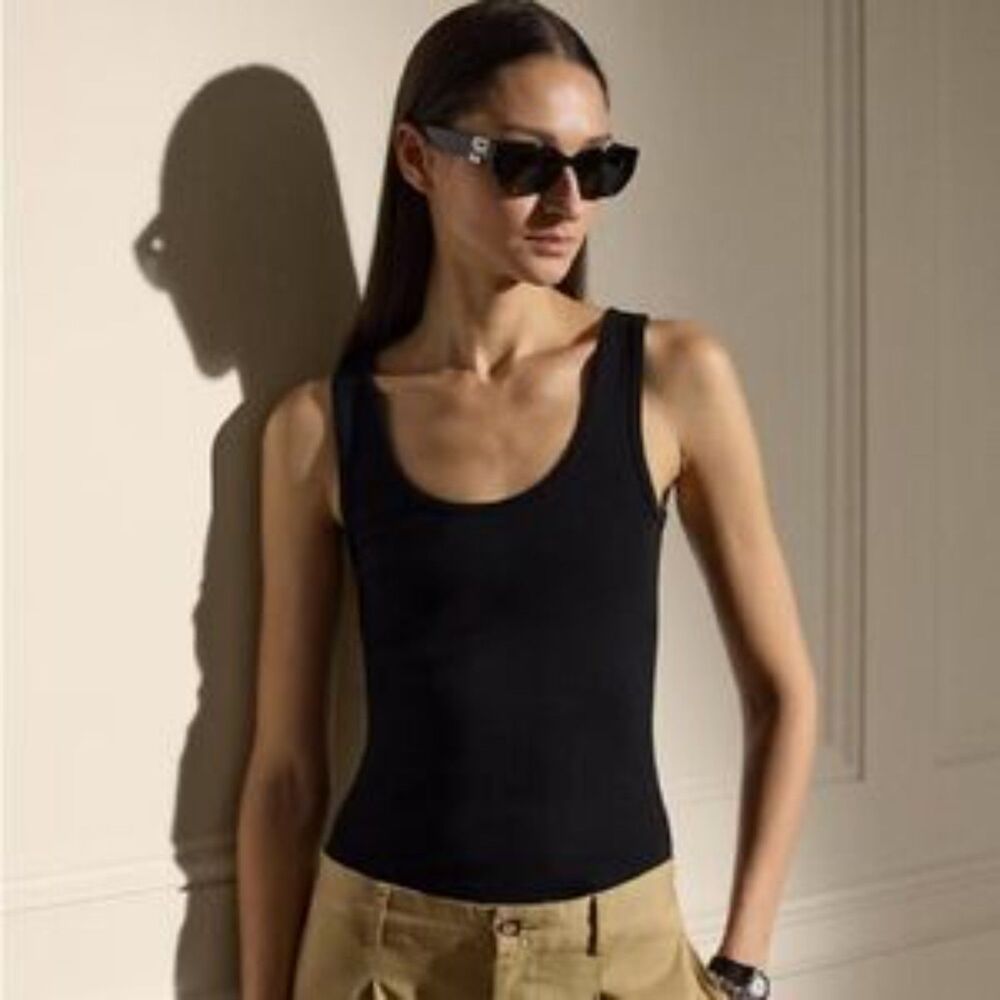 Ralph Lauren Women's Black Thin Ribbed Cotton Tank Top L